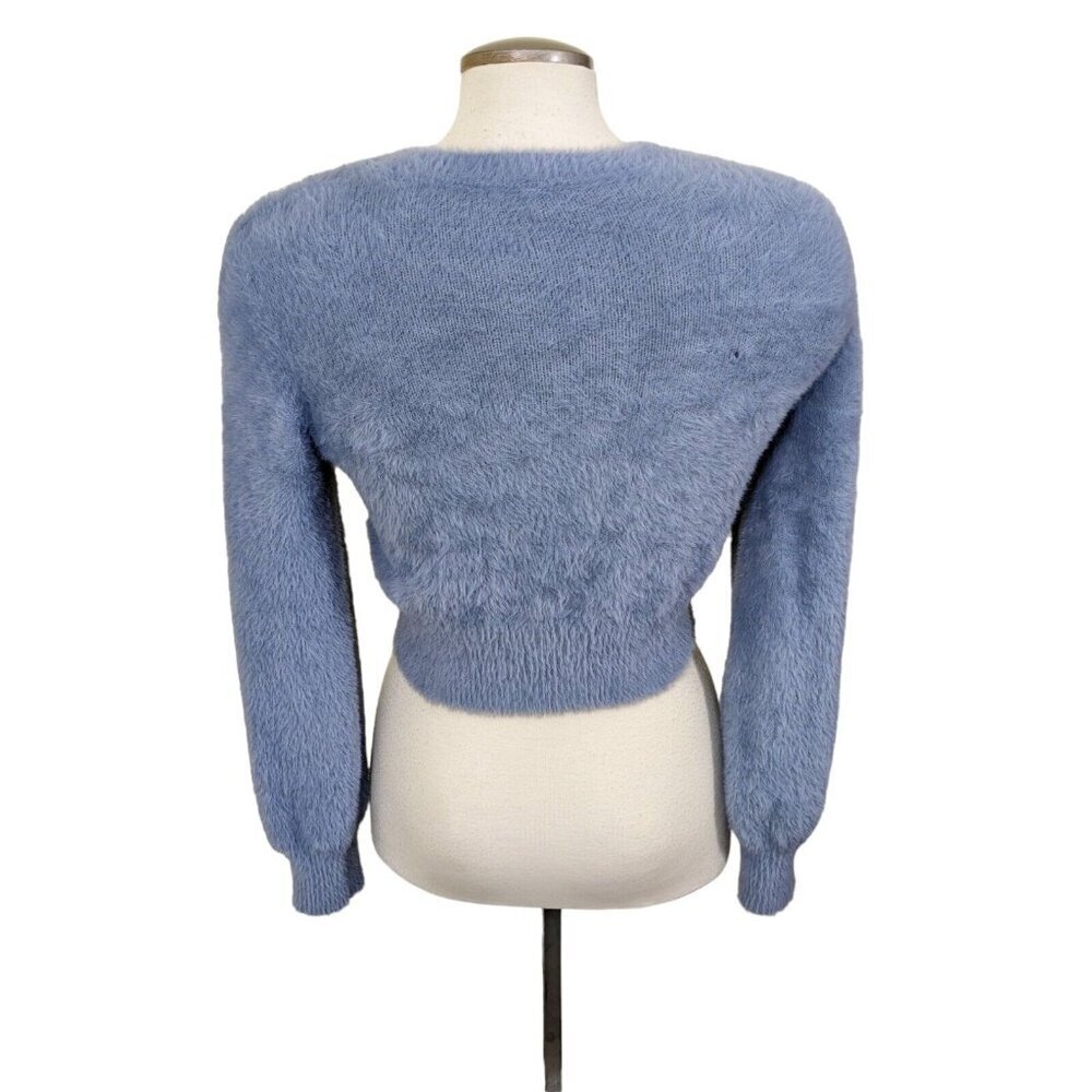 Sunday Best Aritzia Kitten Sweater Womens S Blue Fuzzy Pullover Balloon Sleeve - Picture 3 of 8